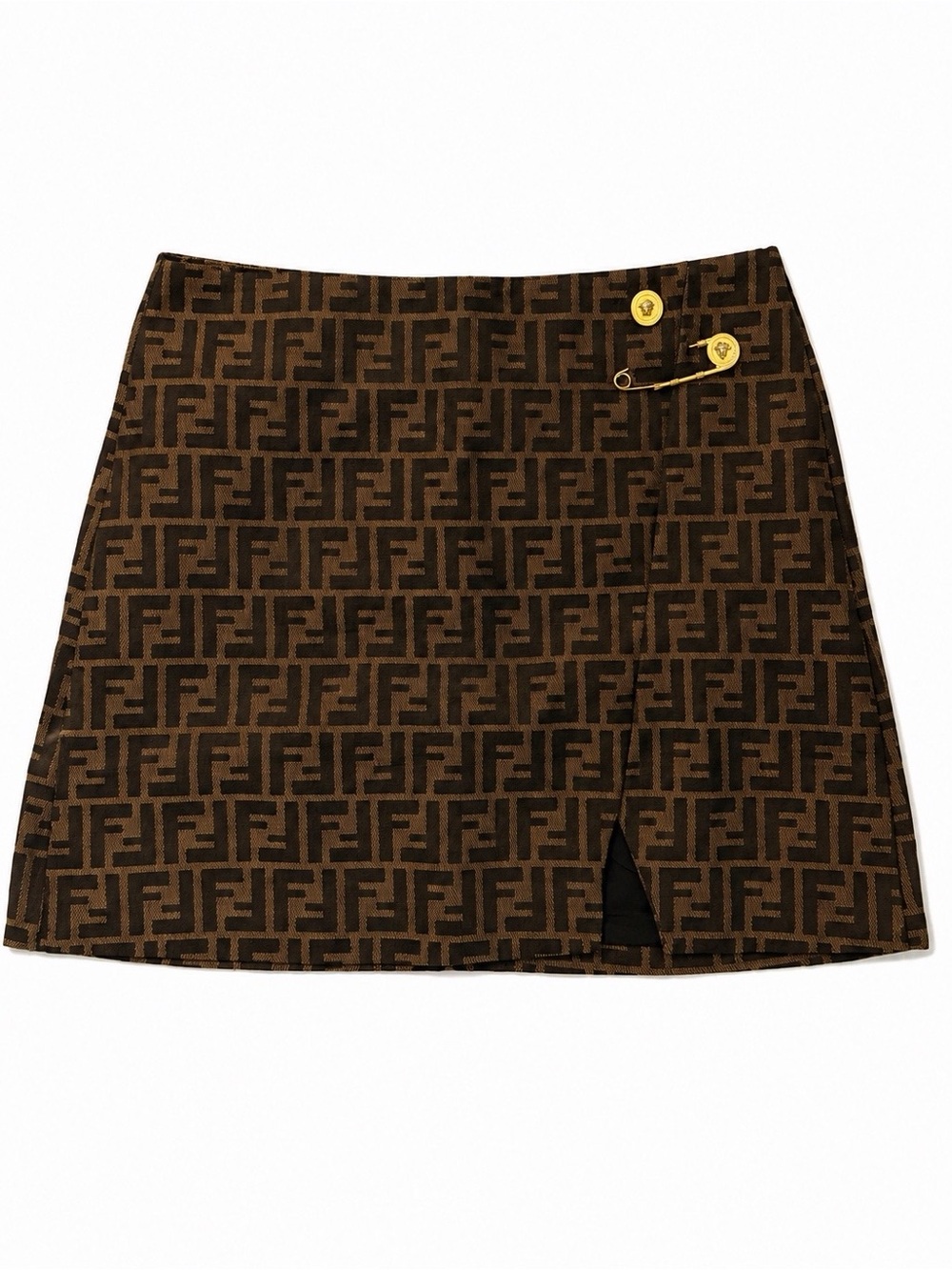 Fendi Brown FF Logo Mini Skirt with Gold Hardware Fendace Versace